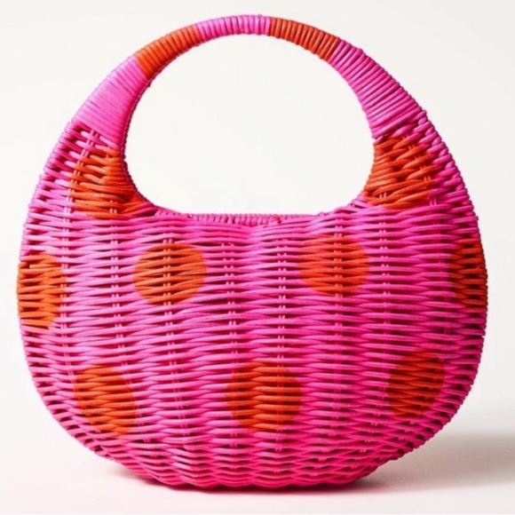 kate spade Handbags - Kate Spade New York X Target- Pink and Orange Polka Dot Wicker Crescent Bag